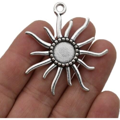 JAKONGO Silver Plated Sun Charm Pendants for Jewelry Making Bracelet DIY Accessories 44x49mm 4pcs