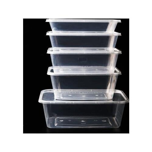 50pcs/pack Thick Square Disposable Lunch Box Food Package Takeaway Plastic Fast Food Fruit Salad Crisper With Lid