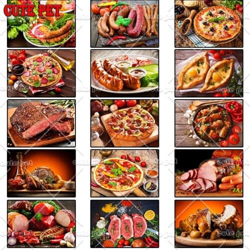 Full Square Round Drill Gourmet food 5D DIY Diamond Painting Bread Steak Pizza SausageEmbroidery Cross Stitch restaurant Decor