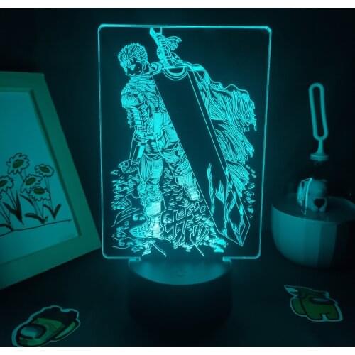 Berserk Anime Figure Guts 3D Lamps LED RGB Night Lights Birthday Neon Gifts For Friend Bedroom Manga Coffee Table Colorful Decor
