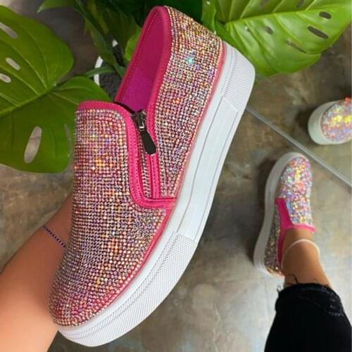 Comemore New Women Flat Loafers Woman Rhinestone Shoes Female Autumn Casual Platform Womens Glitter Slip On Shoes Plus Size 43