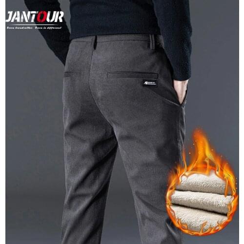 Winter Pants Man Fleece Elastic Pants Mens 2020 New Fashion Corduroy Business Trousers Man Thick 100% Polyester Pants Male