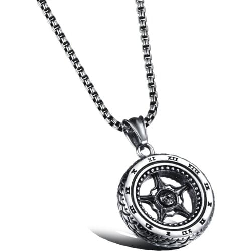 Personality Stainless Steel Wheel Pendant Necklace For Man Punk Style Mens Jewelry Necklaces 316L Steel Link Chain Gift