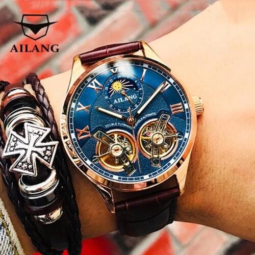 AILANG Fashion Business Sport Moon Phase Tourbillon Automatic Skeleton Mens Wrist Watch Luminous Waterproof Men Watches 8822