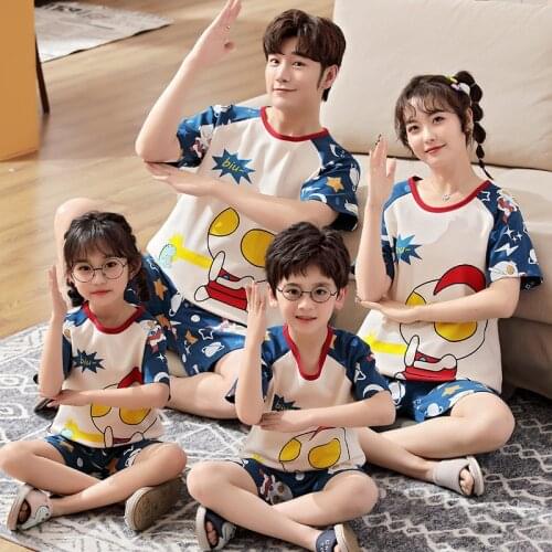 Summer Couples Matching 2 Pieces Set Anime Parentage Pajamas Outfits T Shirt With Shorts Casual Homewear Boys Girls 1-14 Years