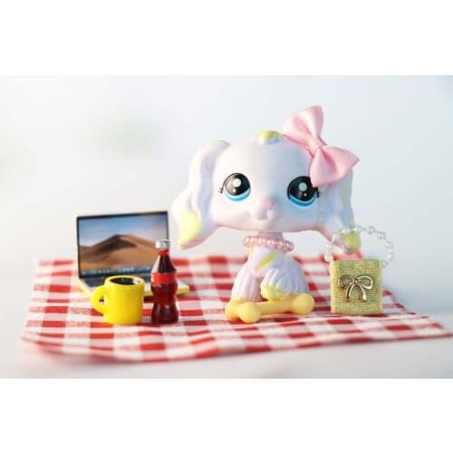 Pet Shop Cocker Spaniel Dog Custom Made Banana Puppy Yellow White Body with Accessories (8pcs)