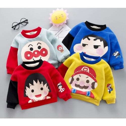 Fleece Thick Winter Warm Clothing Cartoon Print Baby Sweatshirt For Girls Kids Long Sleeve Cotton Tops Childrens Sweatshirts