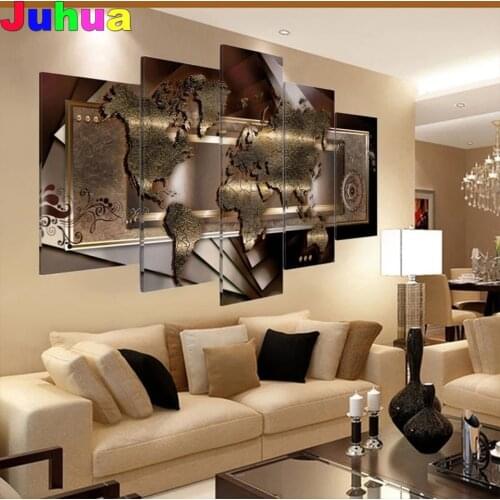 5 Pcs set Abstract World Map 5d diy diamond painting full square round drill mosaic diamond stitch embroidery gift office decor