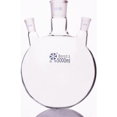 Three-necked flask oblique shape,with three necks standard grinding mouth,Capacity 5000ml,Middle joint 45/50,lateral joint 24/40