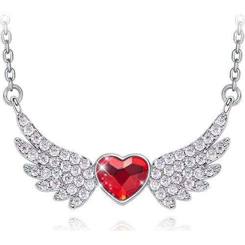 Red Heart Wings Jewelry Angel Necklace Crystal Pendant Birthday Gift For Necklace Women
