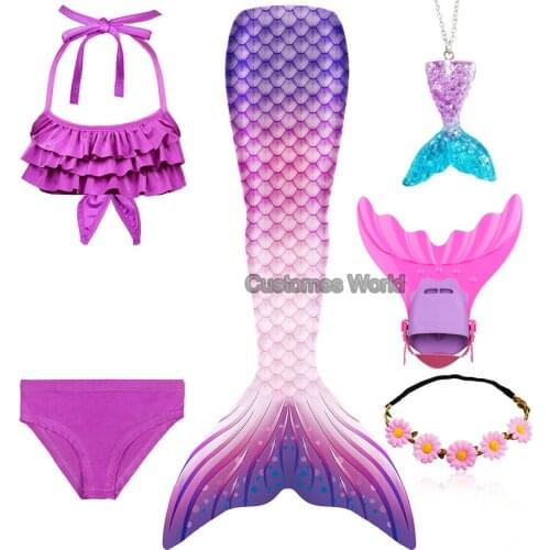 Hot Kids Swimmable Mermaid Tail for Girls Swimming Bating Suit Mermaid Costume Swimsuit can add Monofin Fin Goggle with Garland