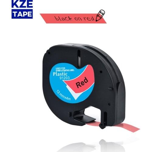 Dymo Letratag tape 91203 12mm Black on Red Plastic Tapes 59424 91333 91223 Label Tape Compatible Dymo LT-100H Label printer