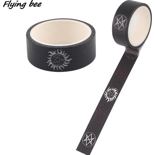 Flyingbee 15mmX5m TV Show Supernatural Cool Black Washi Tape DIY Scrapbooking Label Tape Student Stationery Gift X1321