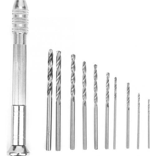 Mini Aluminum Alloy Keyless Hand Twisted Drill Chuck With 10Pcs 0.8-3mm Twist Drill Bits Woodworking Hole Opener Black/Silver