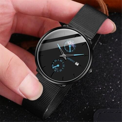 2020 Men Watches Famous Brand Leather Strap Calendar Watch Women Stainless Steel Mesh Watches Men Quartz Watch Relogio Masculino