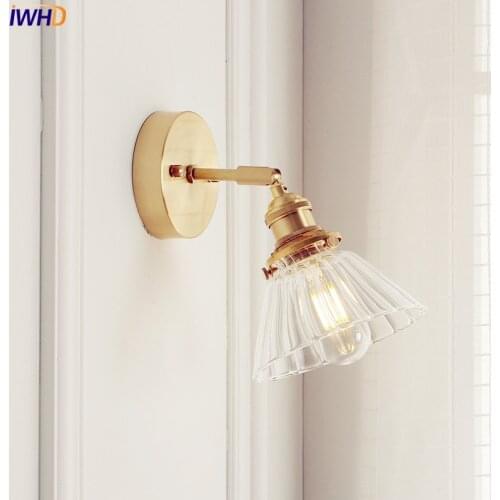 IWHD Nordic Glass Wall Lamp Beside Bedroom Bathroom Mirror Light Japan Style LED Wall Sconces Vintage Edison Lighting Luminaire