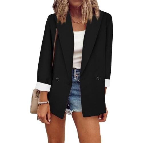New Autumn Winter Womens Casual Blazers Double Breasted Long Sleeve Work Office Jackets With Two Pockets Solid Colors