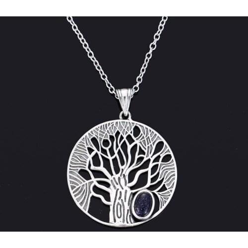Blue Sandstone Moonstone S925 Sterling Silver Jewelry Life Tree Pendant Necklace Women Fine Birthday Anniversary Gift