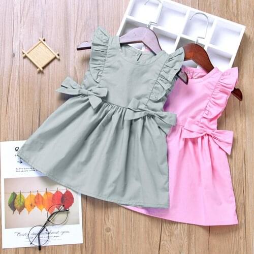 Girls Dress Solid Color Comfortable Cotton Children Clothing Breathable Dresses Machine Wash Ruffle Halter Sleeveless Summerwear
