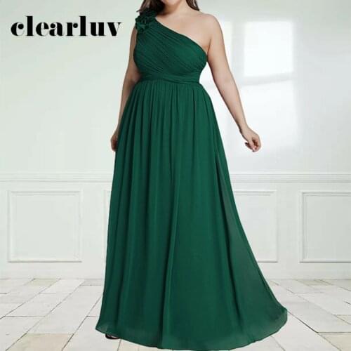 One Shoulder Bridesmaid Dresses DR1573 Dark Green Solid Wedding Guest Gowns A-Line Long Vestidos De Fiesta Appliques Party Dress