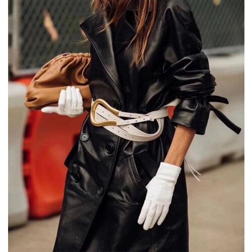 Leather Top Belts Quality For Women Fashion Week Big Irregular Metal Buckle Fashion Luxury Designer Double Waist Belt