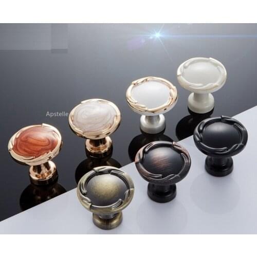 Cupboard Cabinet Handle European Fashion Dresser Closet Knobs Ivory White Black Zinc Alloy Circular Drawer Kitchen Hardware