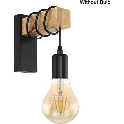 Nordic Wood E27 Wall Lamp Industrial Loft Retro Wall Lights Iron Wood Nordic Black Wall Light Decor Stair Light No Bulb