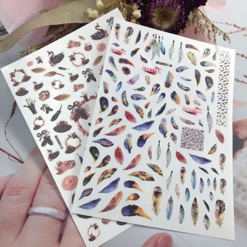 Fashion New Style DIY Japanese Edition Feathers & Swan Nail Sticker Back Adhesive Nail Decals Factory Sale Price Girl Gifts