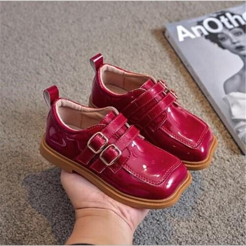 2021 Spring New Girls Leather Shoes Solid Color Decorative belt square mouth Baby Kids Shoes Flat Toddler Children casual Shoes
