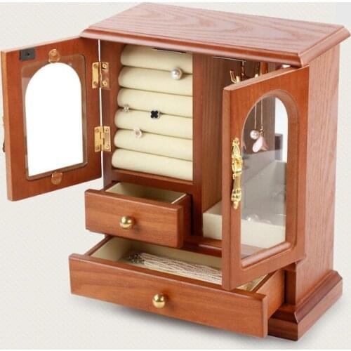 6 Pieces/Lots Retro Solid Wood Cabinet Jewelry Box Earrings Storage Necklace Ring Household Large Capacity