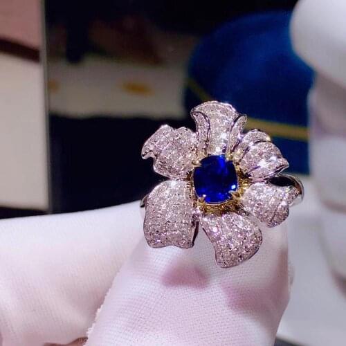 H620 Blue Sapphire Ring 1.01ct Real Pure 18 K Natural Unheat Blue Sapphire Gemstone Diamonds Stone Female Ring