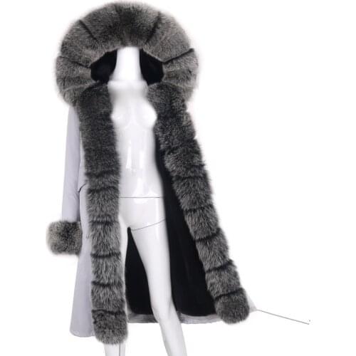 2021 Women Fashion Real Fox Fur Collar Loose Real Fur Coat Big Fur Natural Outerwear X-Long Parka Winter Jacket Detachable
