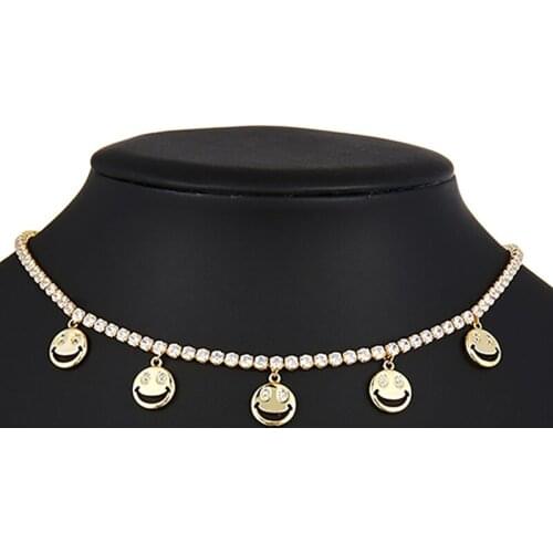 ZHINI Smiley Face Crying Face Necklace Hip Hop Fashion Gold Clavicle Chain Choker Necklaces for Women Statement Jewelry 2021