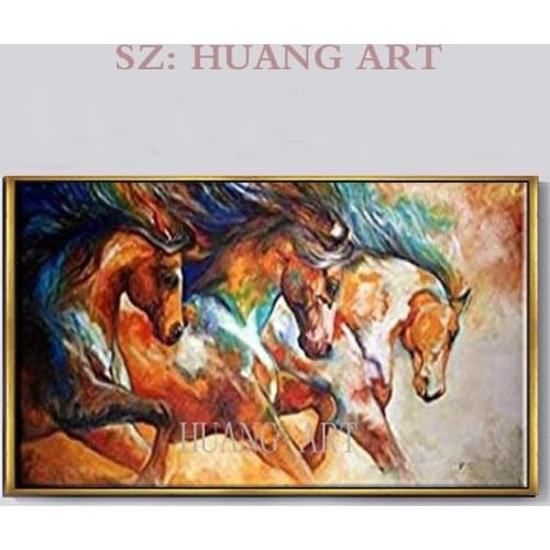 Animals galloping on the grassland horse hand painted oil painting living room wall art office decoration vibrant study