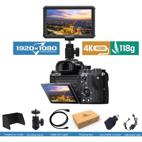Lilliput A5 5'' 1920x1200 IPS HD LCD Peaking Camera Video Monitor Display 4K HDMI Input Loop-out for Canon Nikon DSLR BMPCC 5DIV