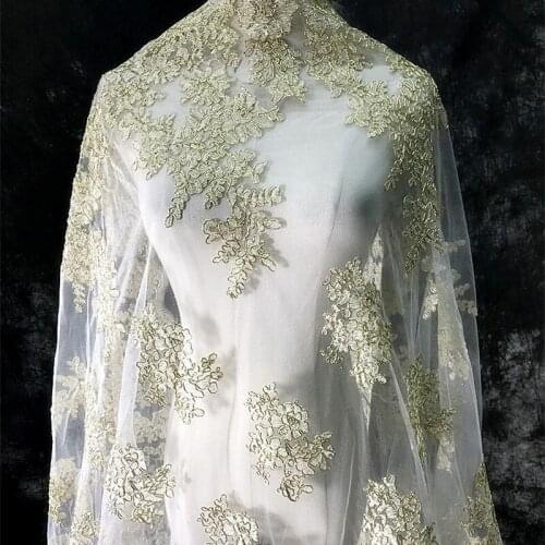 1 Yard Champagne Applique Lace Fabric Wedding Dress Material Veil Accessories