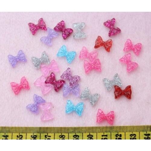 300pcs Kitty Bow Resin Flatback Bling Deco Decoden mixed colors cabochons 12mm sale glitter bow little kitten