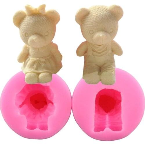 3D Cute Bear Boy Girl Candle Silicone Molds Resin Clay Soap Mold Fondant Cake Decorating Tool Chocolate Candy Clay Gumpaste Mold
