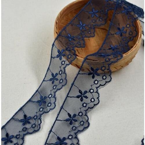 5 Meters 3.2cm Width Embroidery Lace Single Side Blue Lace Trim Embroidered Lace Ribbon for DIY Accessories