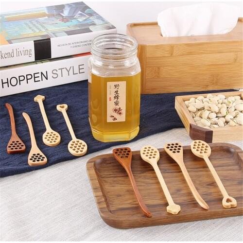 Bionic Natural Wood Honey Dipper Mixing Stick Spoon Healthy Long Handle Kitchen Mixing Bar Spoon