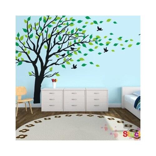 Large 180*300cm Green Family Tree Vinyl Wall Sticker Birds Living Room Home Decor Decoration Wall Art Adesivo De Parede Pictures