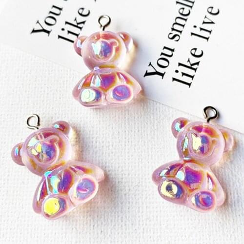 10pcs Bear DIY Jewelry Making Accessories Cartoon Cute Bear Resin Beads Children Handmade Diy Jewelry Pink Pendant