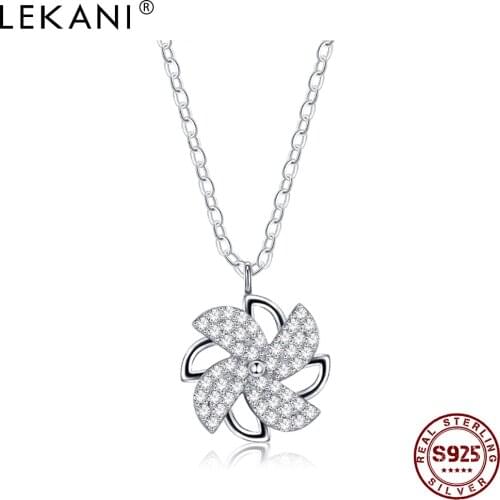 LEKANI Interesting Windmill 925 Sterling Silver Pendant Necklace With Luxury Cubic Zirconia Women Chains Hot Sale Fine Jewelry