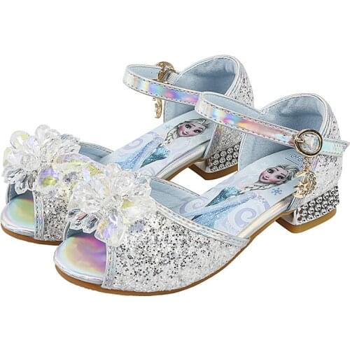 Disney Children Shoes New Korean Summer Girl Crystal High Heels Frozen Aisha Princess Fashion Soft Sole Sandals for kids 4Y-12Y