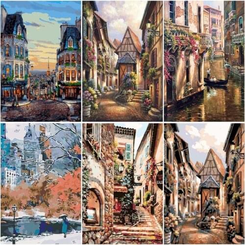 CHENISTORY 60x75cm Frame Painting By Numbers Kits Street Landscape Acrylic Wall Art Home Decors Coloring By Numbers For Diy Gift