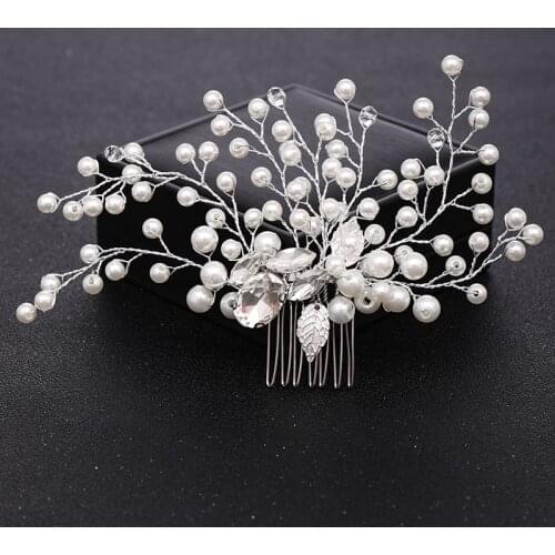 Trendy Handmade Rhinestone Pearl Wedding Hair Combs Hair Accessories for Bridal Headpiece tiara Women Hair ornaments Jewelry