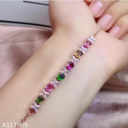 KJJEAXCMY boutique jewelry 925 sterling silver inlaid Natural tourmaline bracelet female support detection exquisite