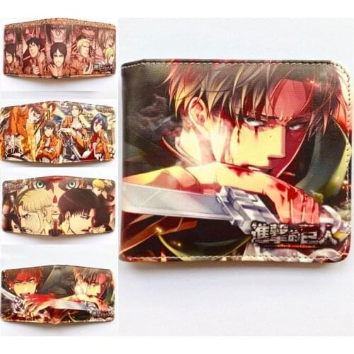 Anime Attack on Titan Eren Jaeger Mikasa Ackerman Wallet Young Men and Women Short Wallets Fashion Student PU Purse Cosplay Gift