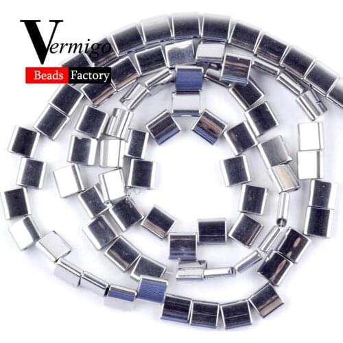 Natural Silver Plated Square Cube Hematite Stone Beads For Jewelry Making DIY Necklace Bracelet Loose Beads 5x2/5x5/6x4/6x6mm15"