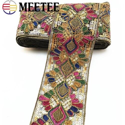 2/4m 103mm Sequins Embroideried Lace Trims Ribbon Ethnic Webbing Tapes for Clothes Bag Shoes Decor DIY Sewing Accessories